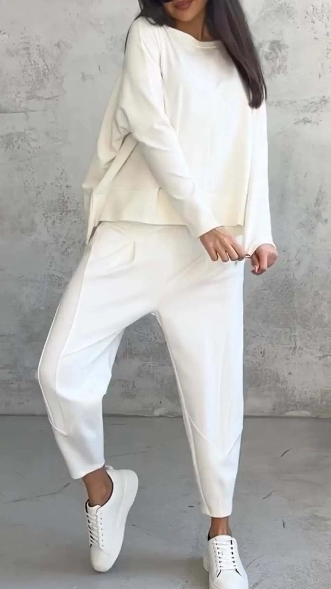 Women's Irregular Suit Long-sleeved Round Neck Top And Loose Harem Pants With Pockets Ins Fashion Trousers Set Women's Clothing